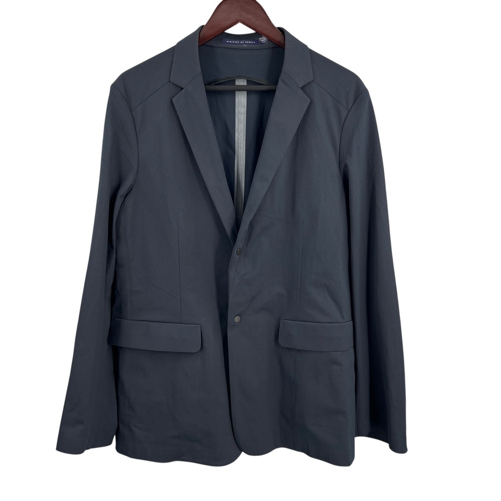 Ministry of Supply Aviator Jacket Mens L Blue Blazer Tech Fabric‎ Snap Button